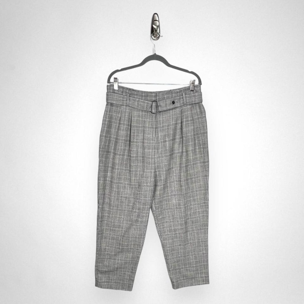 TOPSHOP Gray and Black Plaid Pants 12